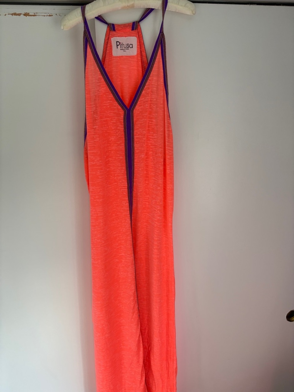 PIITUSA Neon Coral swim coverup with Purple Trim